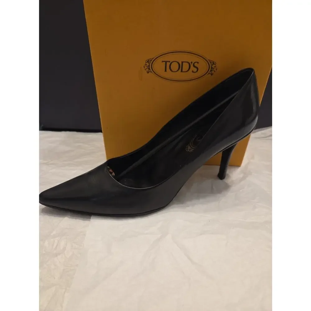 TODS MARIOS Black Leather Heels US39.5